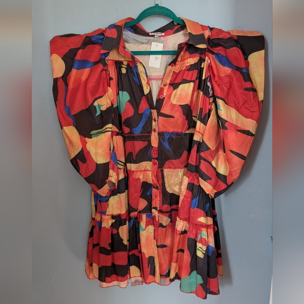 🆕🫰🏼 Madrag Funky Puff Sleeve Abstract Mini Dress